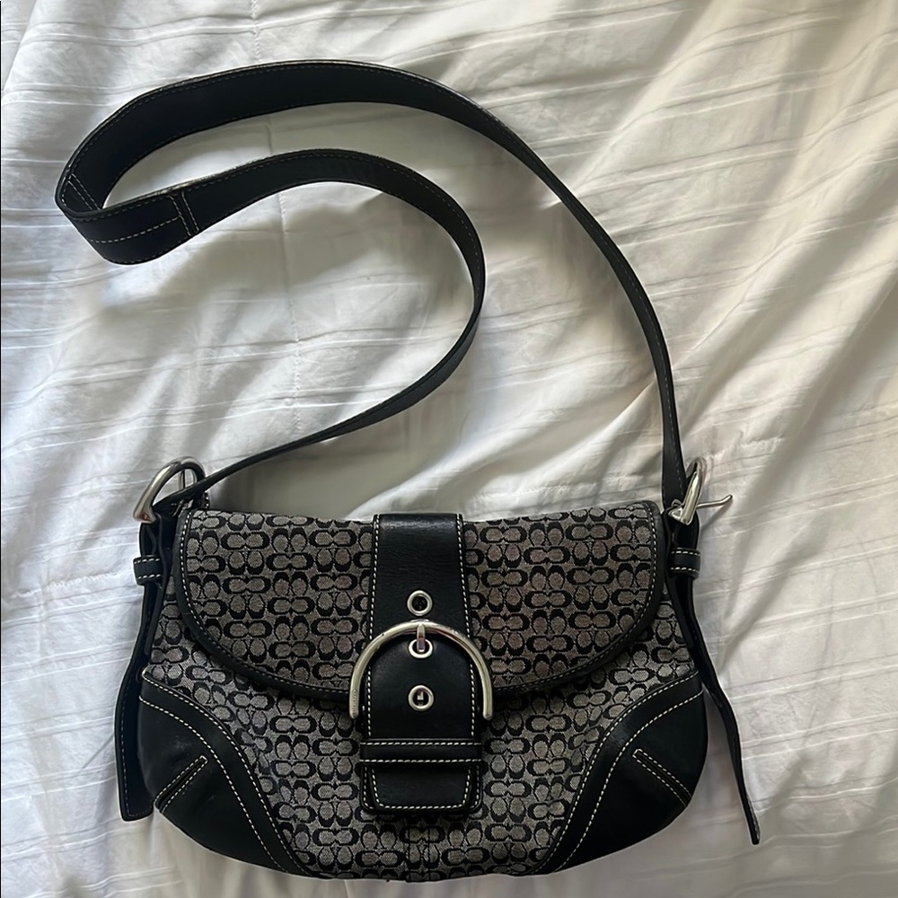 Coach Black and Gray Signature Shoulder Bag